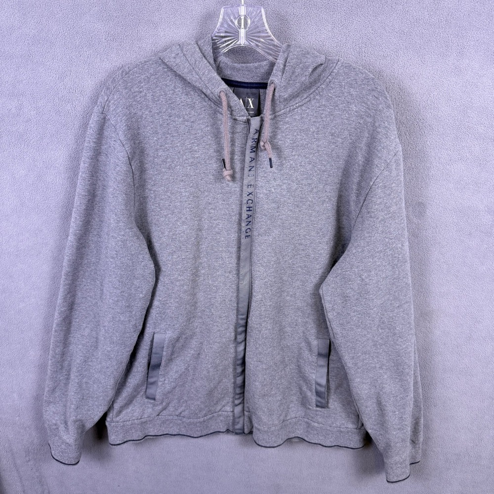 Armani Exchange Hoodie Mens XL Gray Full Zip Quiet Luxury Minimalist Athleisure